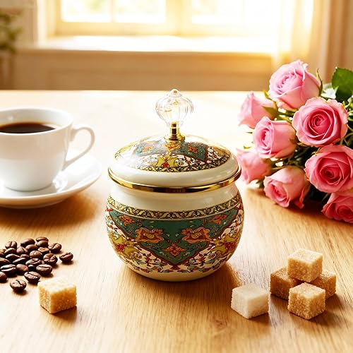 Miniatura 4 de Azucarero esmaltado floral dorado étnico tarro de condimento vintage para té, caja de especias, recipiente de almacenamiento de dulces retro para