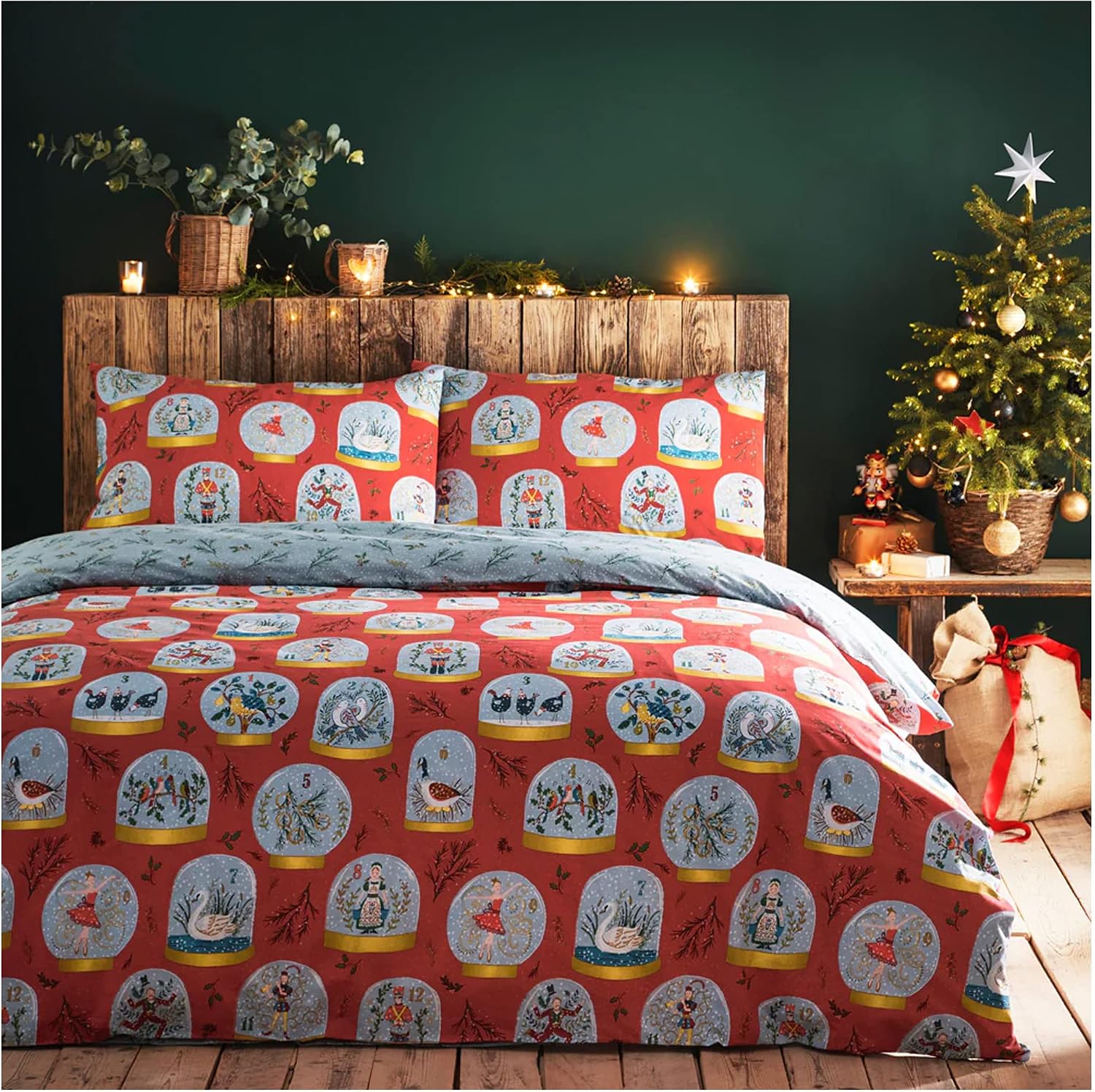 furn. Twelve Days Christmas King Duvet Cover, Red