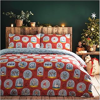 furn. Twelve Days of Christmas Duvet Cover Set, Polycotton, Red, Single