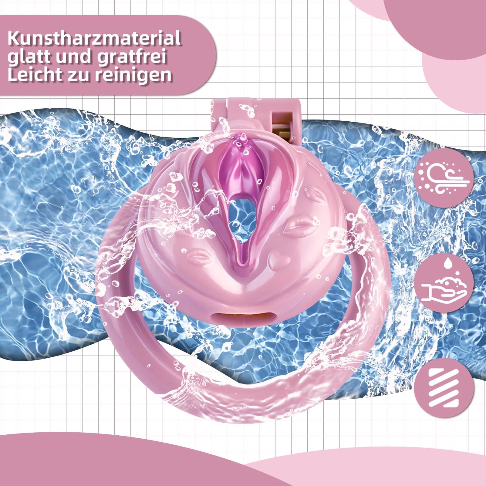 SeLgurFos Cage de Chasteté Sissy Fetish Sex Toy avec 4 Anneaux et 2 Clés Petite Ceinture de Chasteté en Résine pour Hommes SM Cock Bondage Set (Rose)
