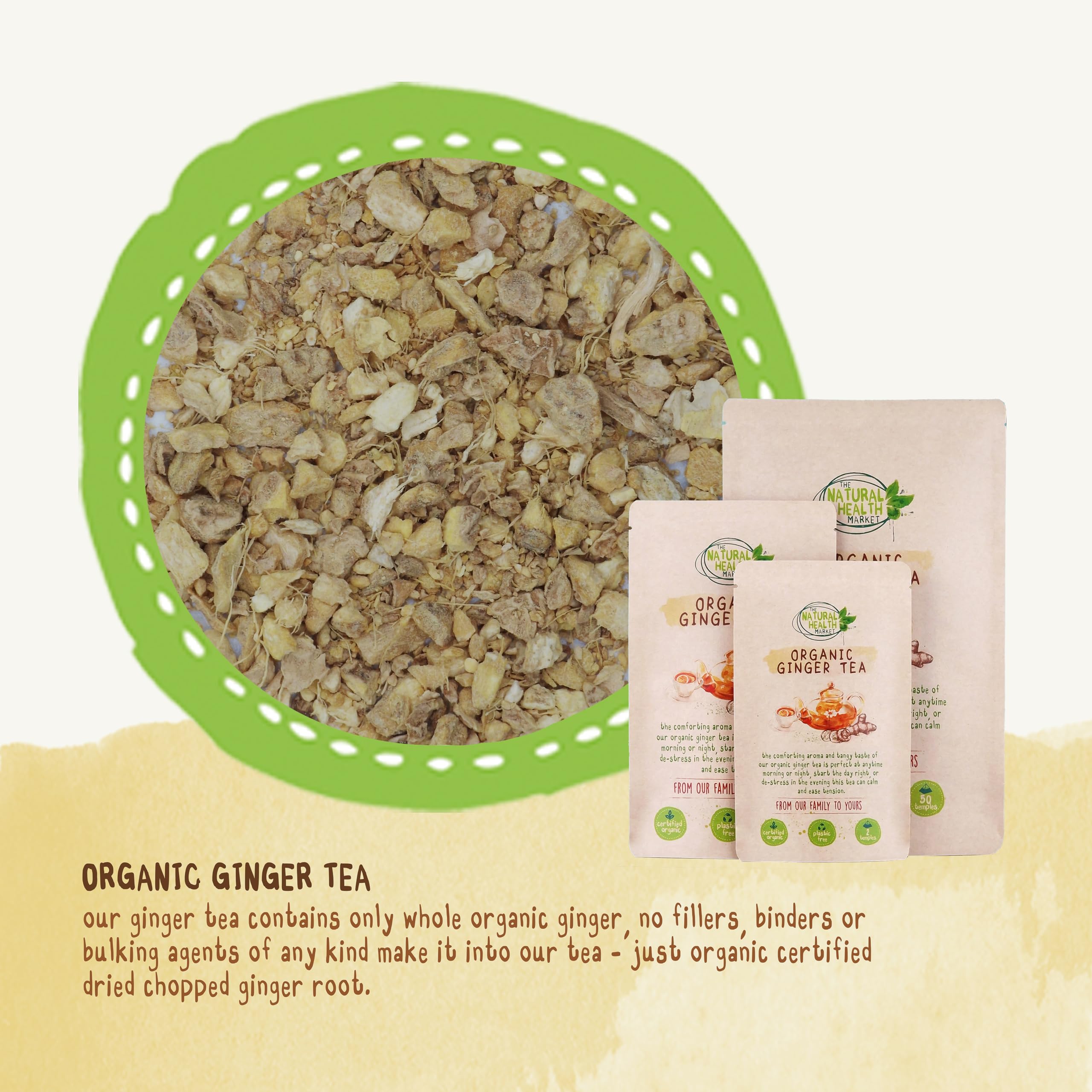 Organic Ginger Tea Bags – Strong Pure Ginger Root Herbal Tea – Plastic-Free & Caffeine-Free – Soil Association Organic – 50 Compostable Tea Bags – The Natural Health Market — view 6