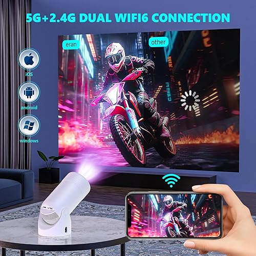 Miniatura 7 de Proyector portátil HY300PRO MINI actualizado compatible con 4K 1080P con doble banda WIFI6 5G inalámbrico 5.2 Bluetooth Android 13,270 giratorio,
