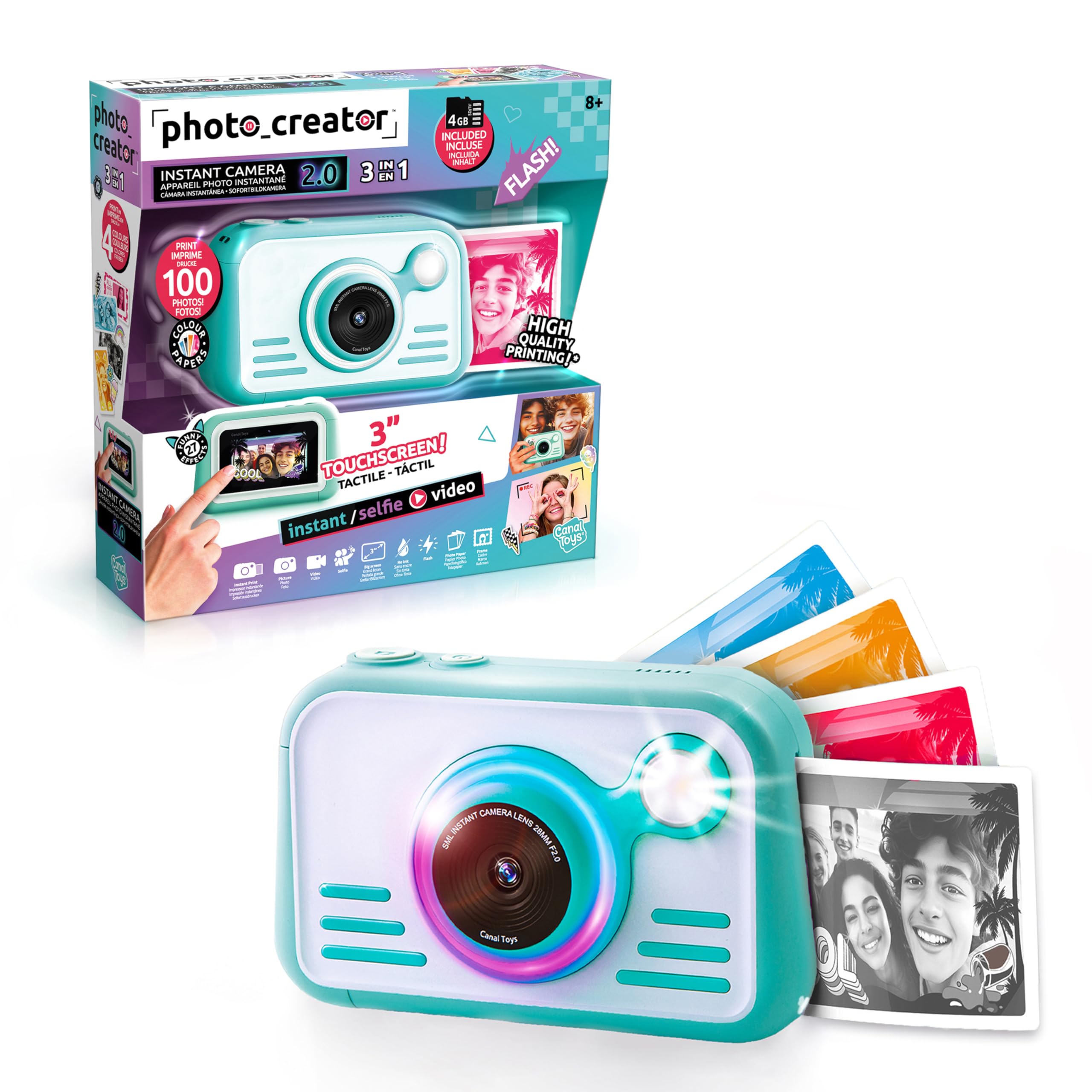 Photo Creator Instant Print Camera 2.0, Real Photo Paper, 3″ Touchscreen & Built-In Flash with Ring Light