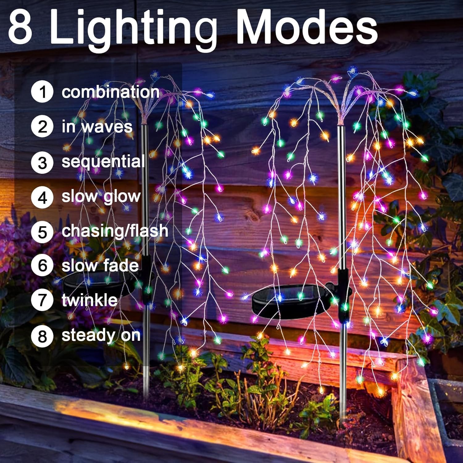 Solar Garden Christmas Lights, 1Pack Solar Willow Tree Lights, 200LEDs Solar Fairy Pathway String Lights 8 Modes Waterproof Copper Wire for Home Yard Christmas Decoration