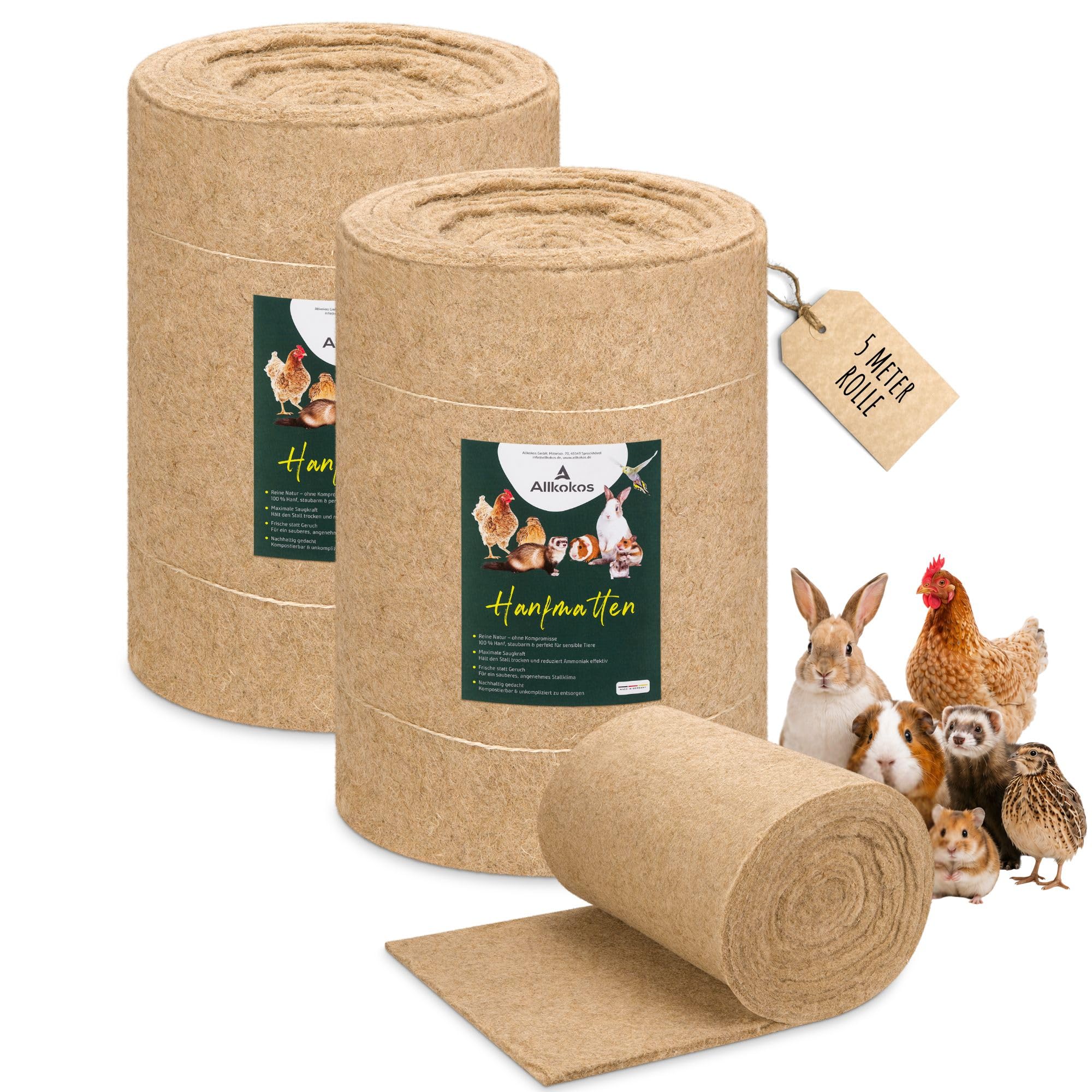 2X Hanfmatten Rolle 0,5m x 5m x 0,5cm für Kleintiere