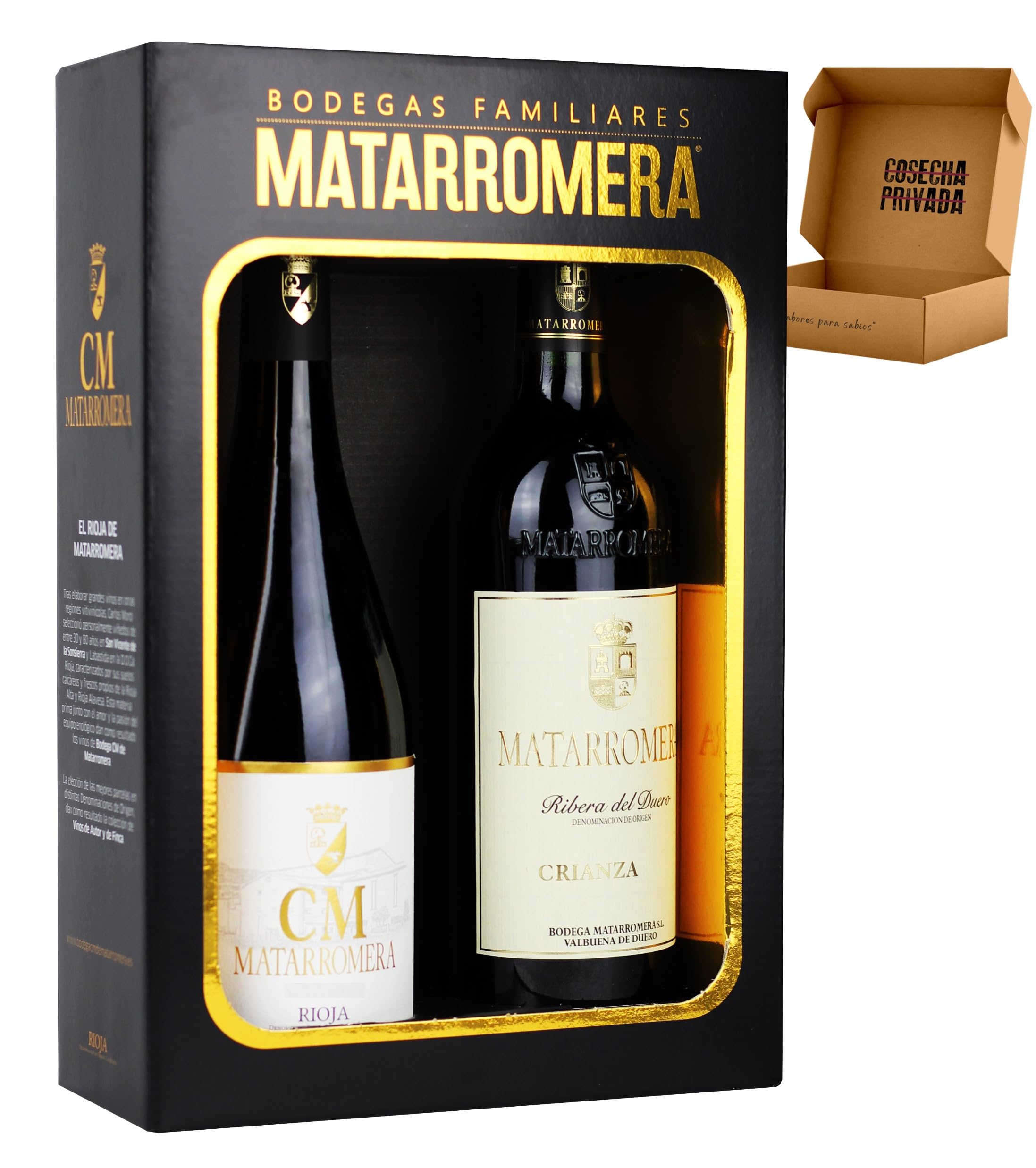 Estuche CM Matarromera - Envío 24 H - Caja Regalo - Matarromera + Carlos Moro - Ribera del Duero & Rioja - Cosecha Privada (Estuche Regalo 2 Bot, CM Carlos Moro)