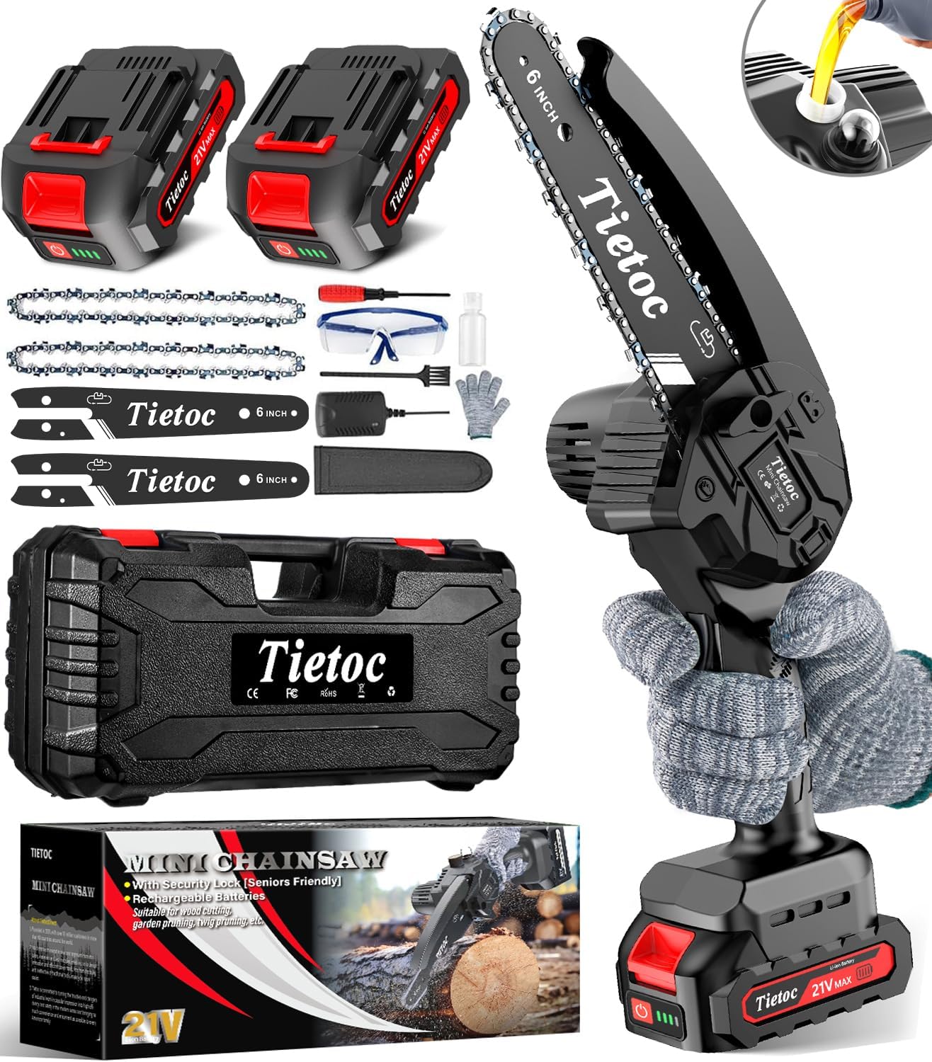 Tietoc Mini Chainsaw 6 Inch Cordless, Portable Electric Chain Saw Small Handheld Battery Powered Super Saws, Gifts for Men Women, Birthday Gift for Dad Fathers Husband Him Her Mom Mothers Grandparent