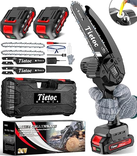 Miniatura 7 de Tietoc Mini motosierra de 6 pulgadas con 2 baterías, regalos de sierra eléctrica para hombres, papá, marido, jardinero, accesorios geniales
