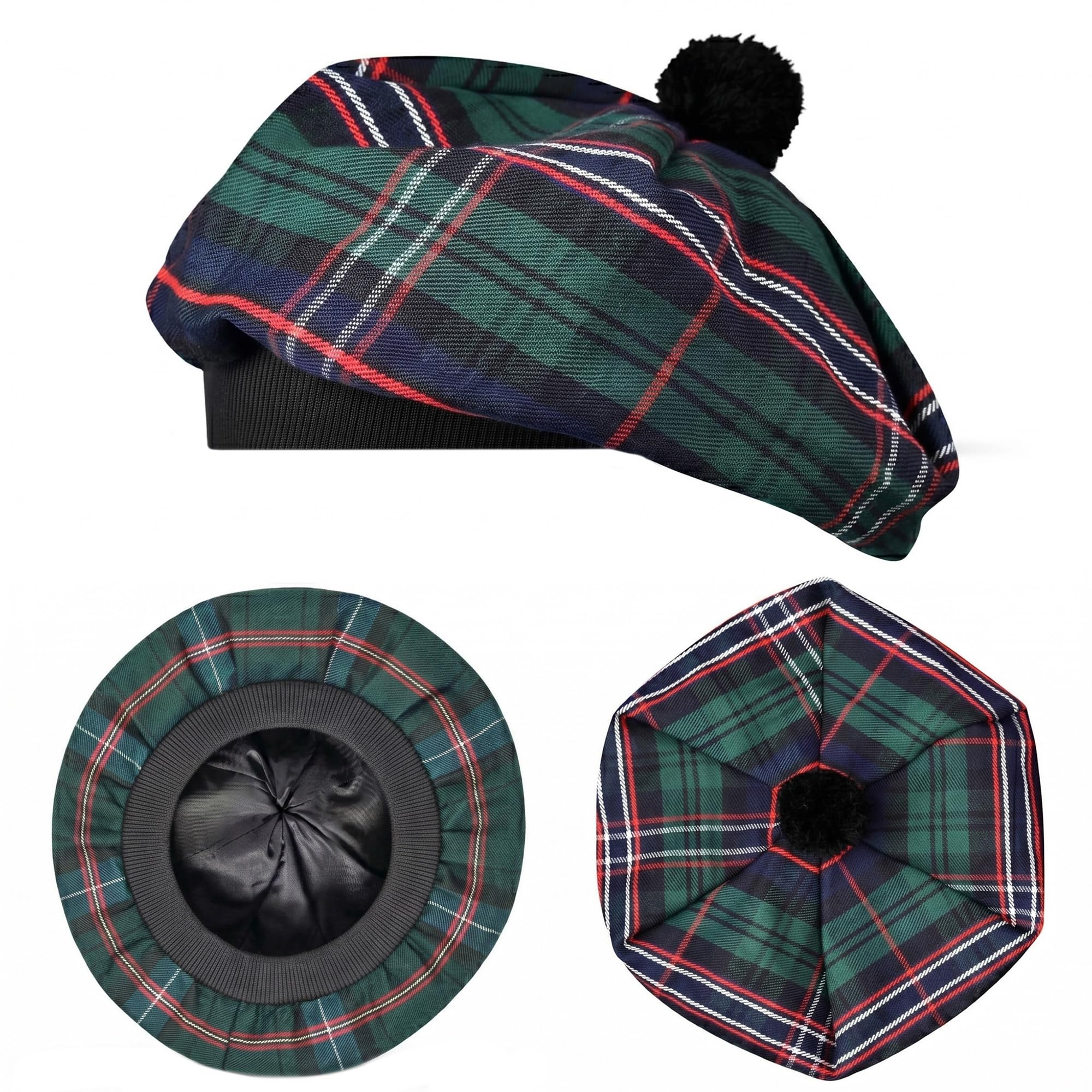 H Highland Redstone Unisex Scottish National Scottish Hat Tam O Shanter Scottish Bonnet Tartan Hat Acrylic Wool With Pompom (Uk, Alpha, One Size, )