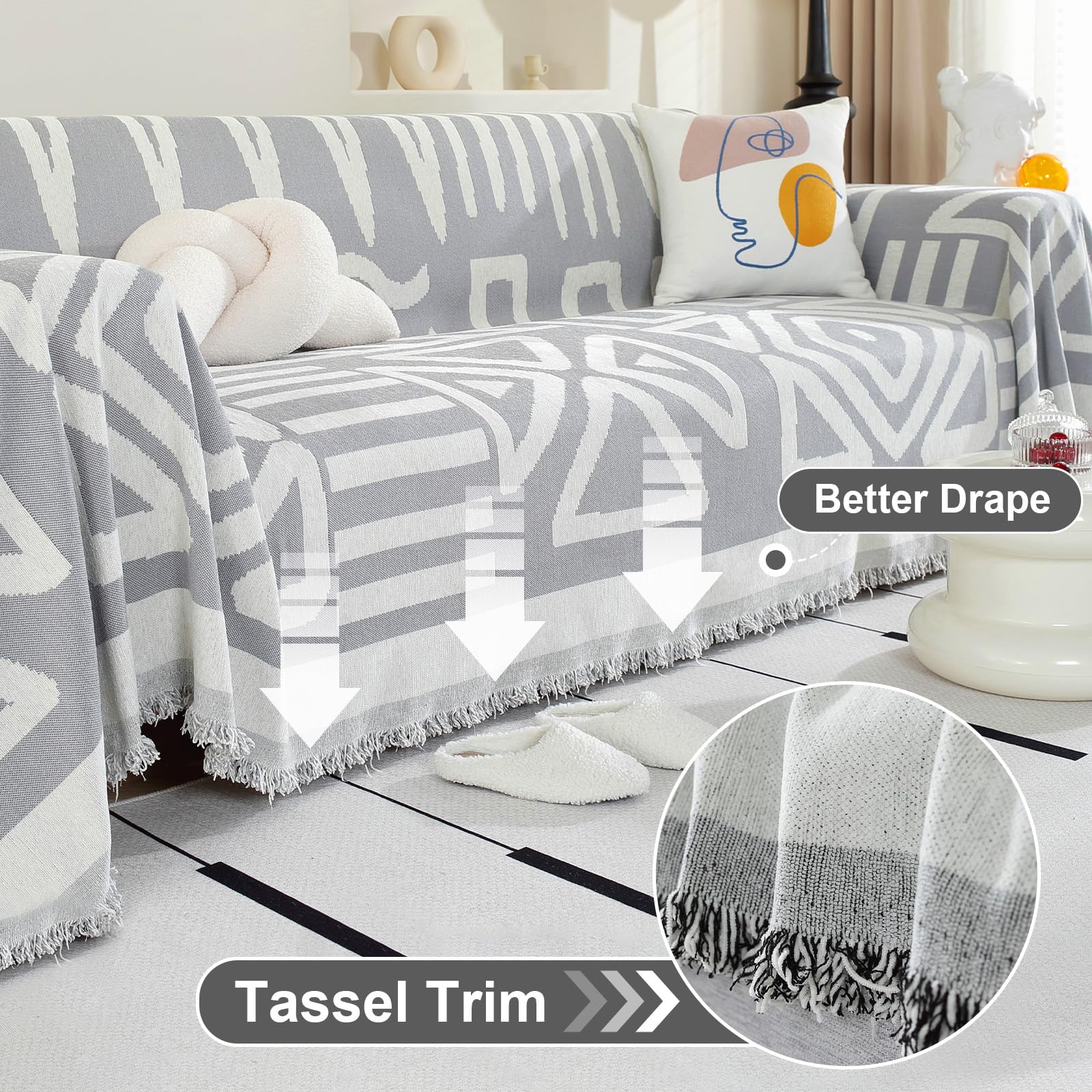 OstepDecor Boho Sofa Cover 3 Seater, Chenille Couch Cover for Corner Sofa Washable Sofa Slipcover - Image 3