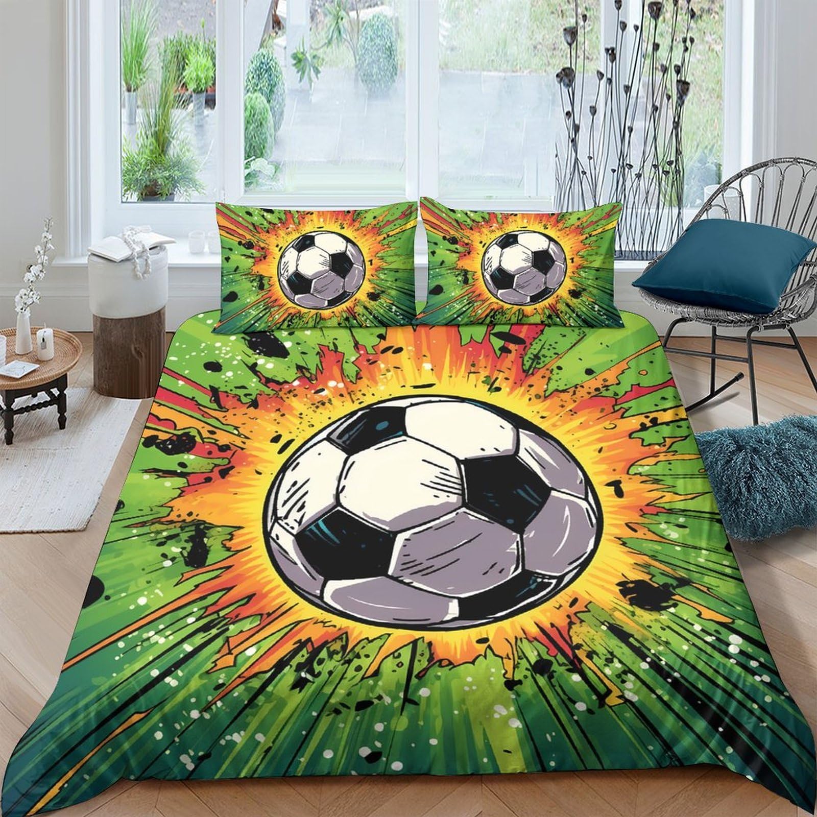 Ctjqhvkz Style-7 3D Printed Soccer Explosion Fitted Sheet Microfiber Soft Green Football Art Bed Cover For Bedroom Dorm Mattress Decor Single（135X200cm）