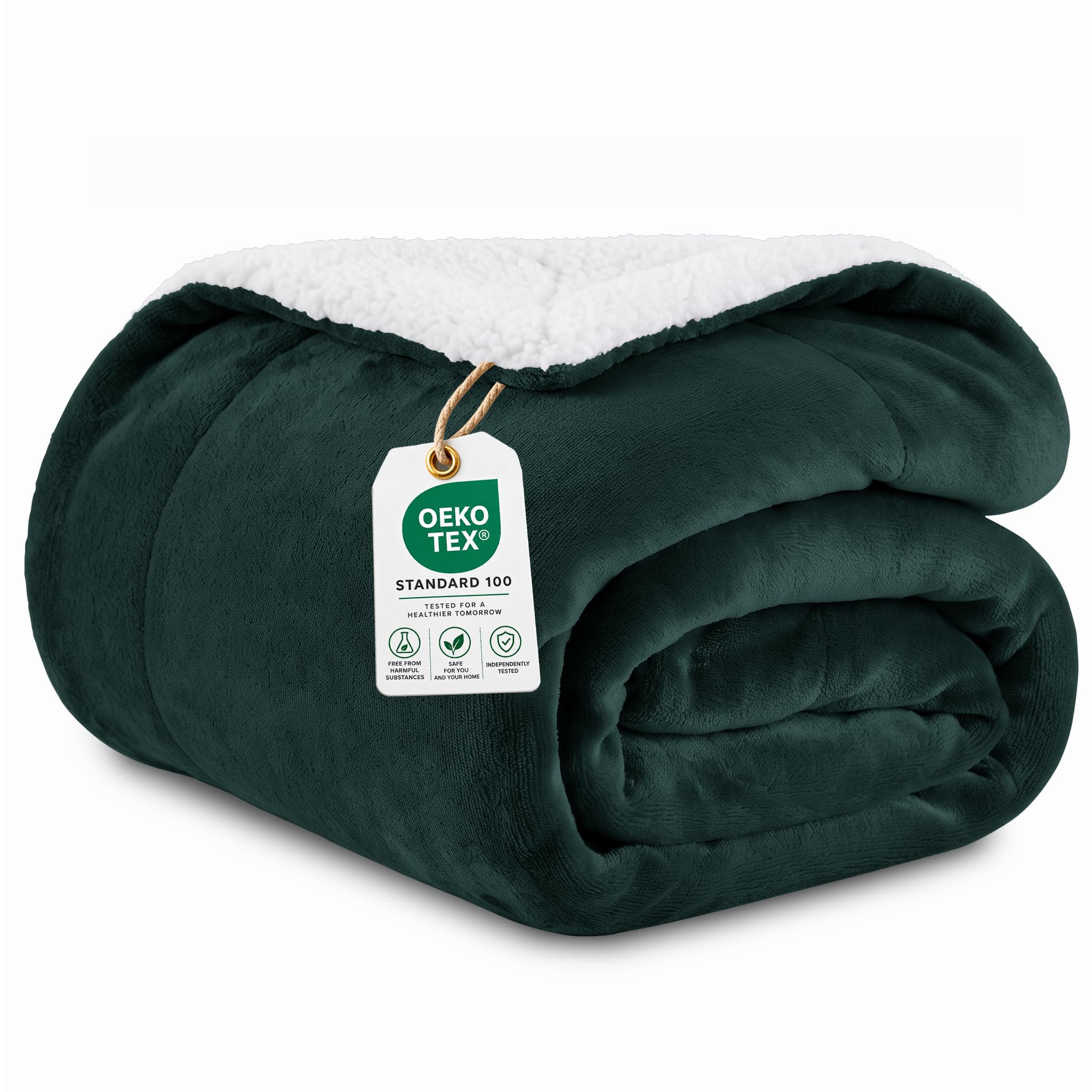 Oxford Homeware Sherpa Fleece Throw Blanket Emerald Green Double 150x200cm