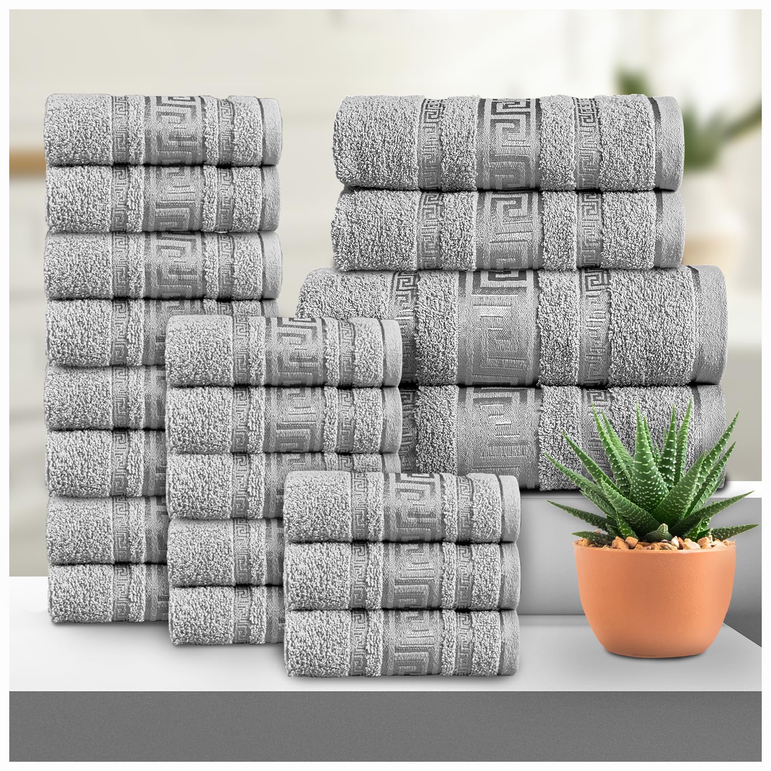 GC GAVENO CAVAILIA Greek 20 Piece Towel Bale Set | Includes 16 Face Towels, 2 Hand Towels & 2 Bath Towels | 100% Cotton Super Absorbent, Quick Dry, Luxury Hotel Collection Towel Set - Grey