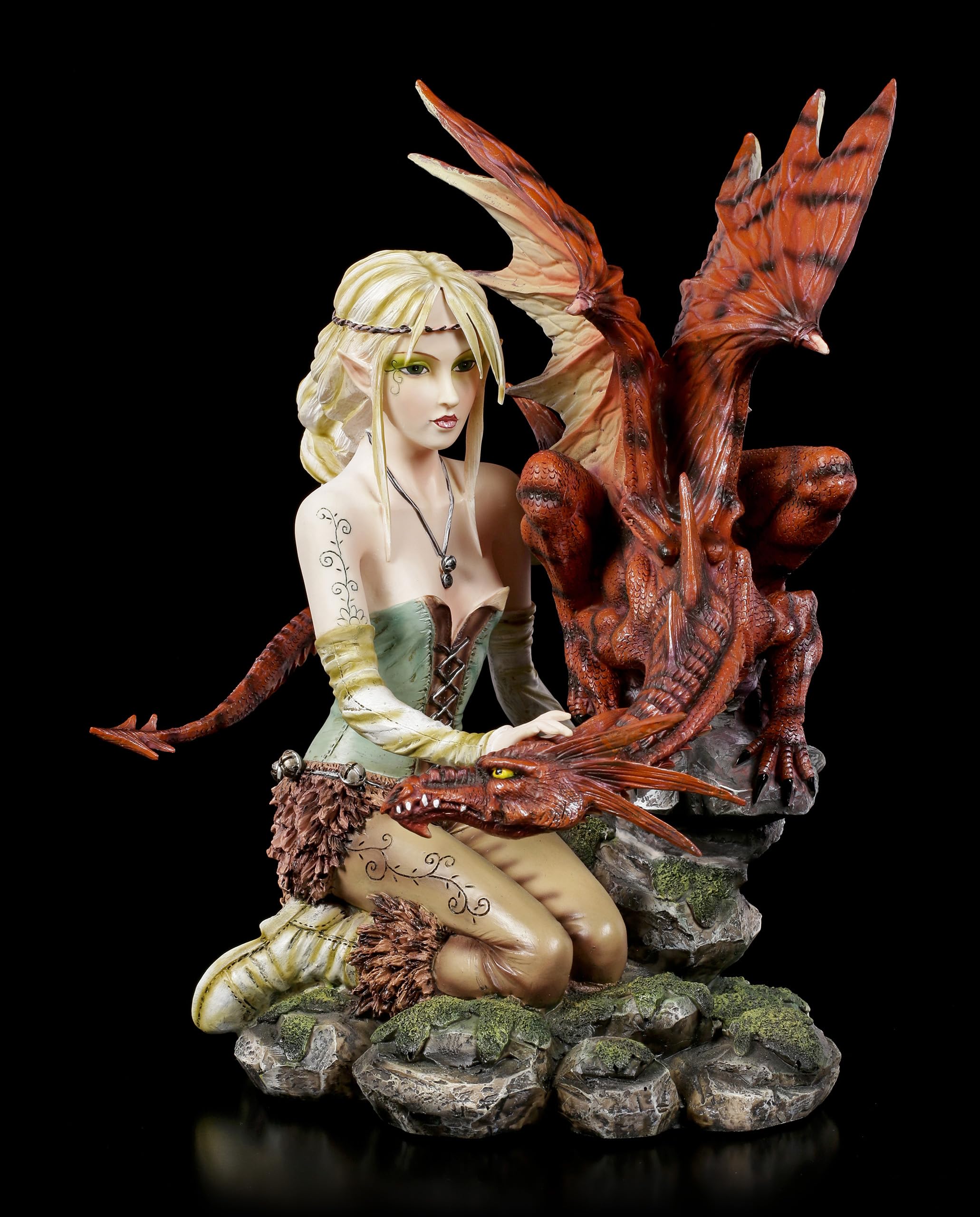 Unbekannt Elfen-Figur mit großem Drachen - Elfenfigur Drachenfigur Elfe Fee Fairy Deko
