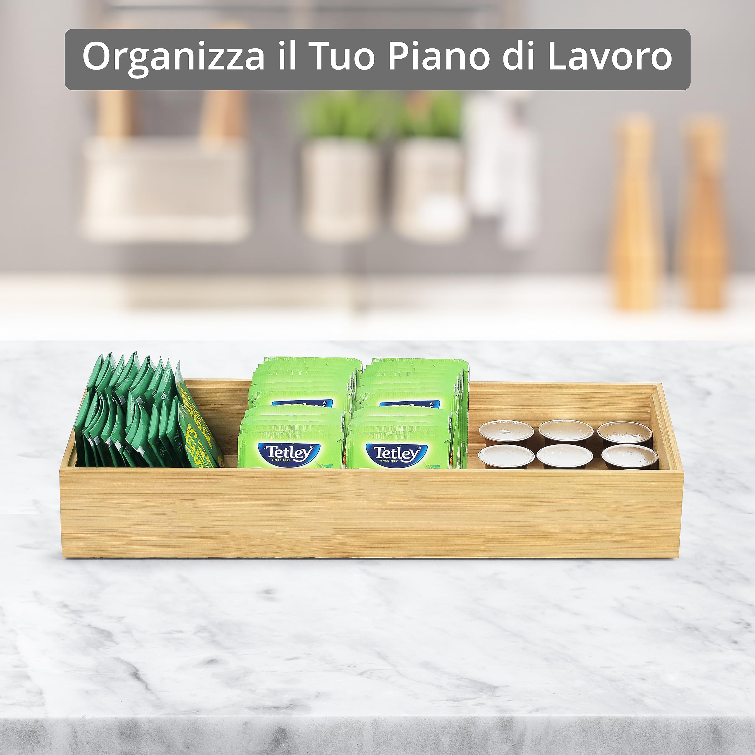 Winter Shore Organizer Cassetti Cucina in Bambù [2 Set] - Portaposate Legno Naturale Impilabili - Porta Posate Cucina Cassetto Grande per Dispensa e Argenteria - 15,5 x 6,5 x 38,5 cm