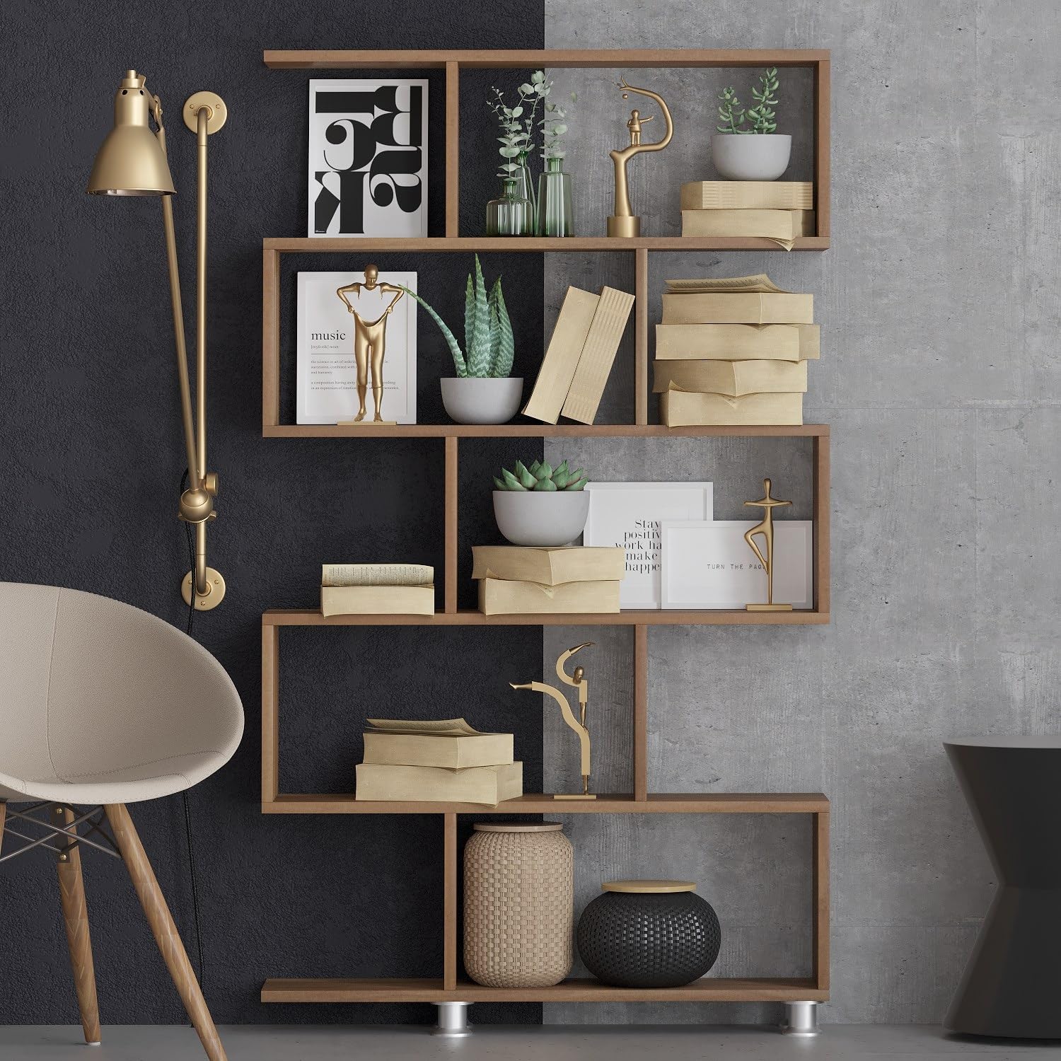 Étagère à livres moderne en noyer Hanah Home 90x156 cm pour salon