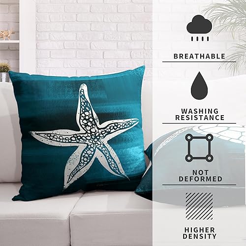 Miniatura 3 de Kwlegh Juego de 2 fundas de almohada decorativas con temática de playa de 18 x 18 pulgadas, diseño de tortuga costera moderna, diseño de estrellas