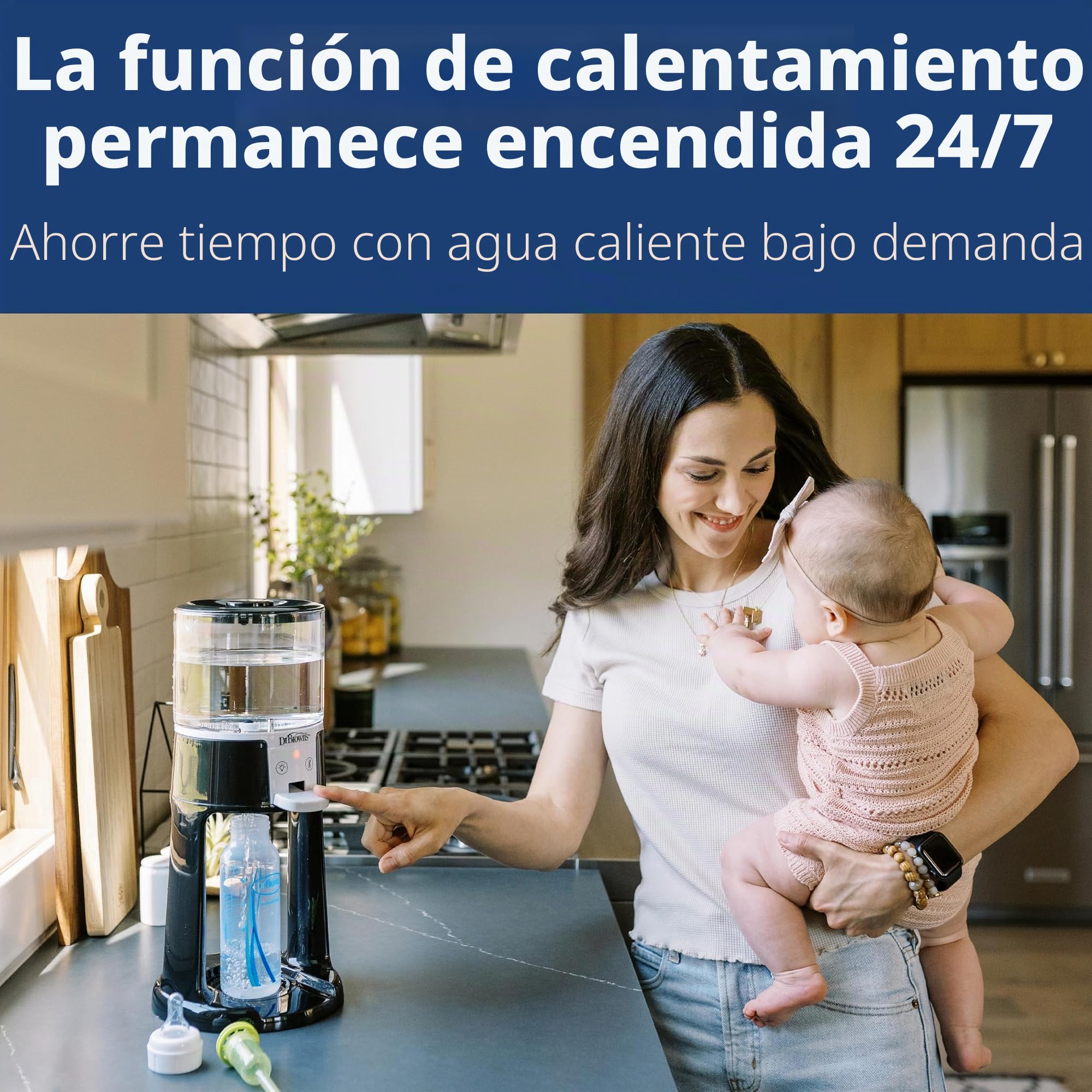 Dr. Brown's Insta-Prep - Dispensador de agua tibia para preparar al instante el biberón de fórmula del bebé, tanque de vidrio de gran capacidad con 3 ajustes de temperatura, color negro