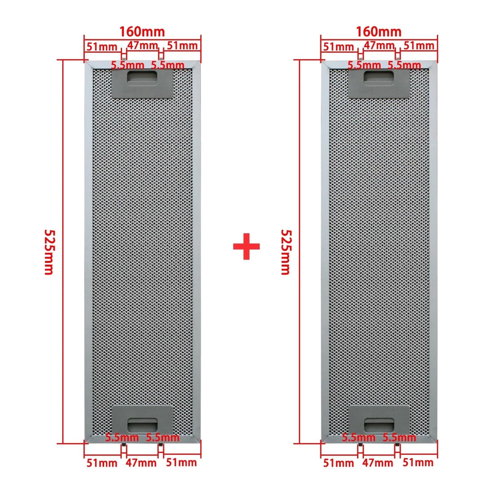 Filtro for Cappa Aspirante 2 Pezzi, Compatibile Con Cata, Compatibile Con Nodor, 160X525 Mm