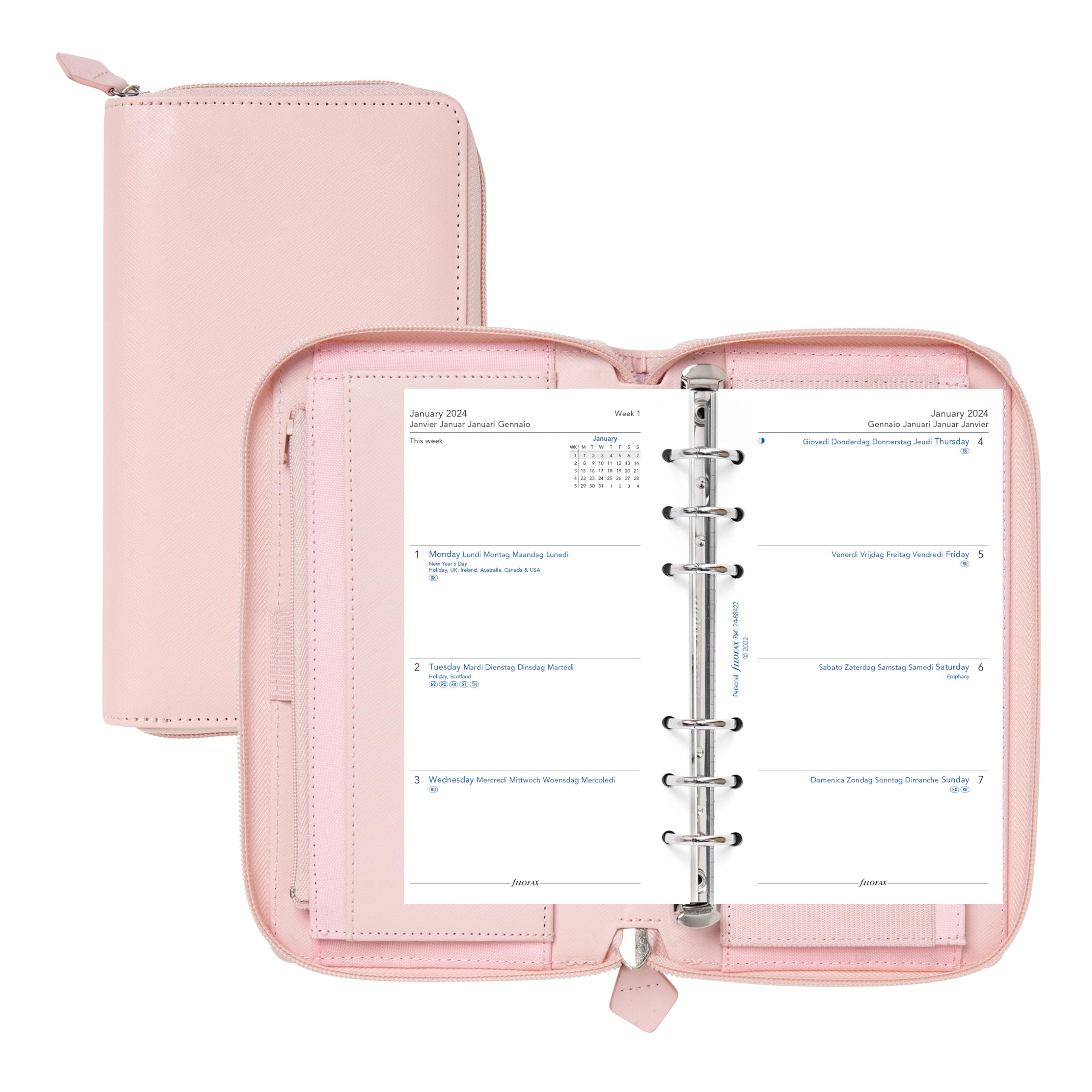 Filofax Saffiano Zip Organizer, Personal Compact Size, Blush