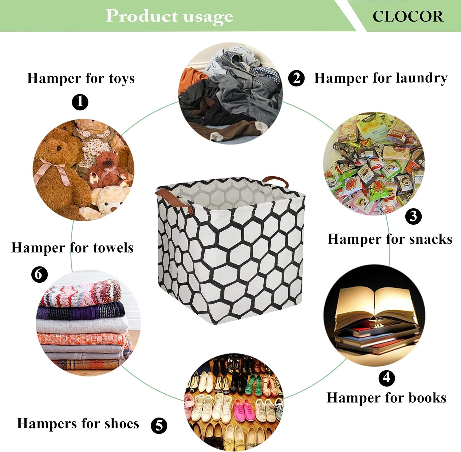 CLOCOR Cube Storage Bins | 13 Inch Cube Fabric Square Storage Basket,Foldable Decoration for Playroom,Shelves Baskets,Gift Basket,Home Organization, Set of 3 (Black hexagon)