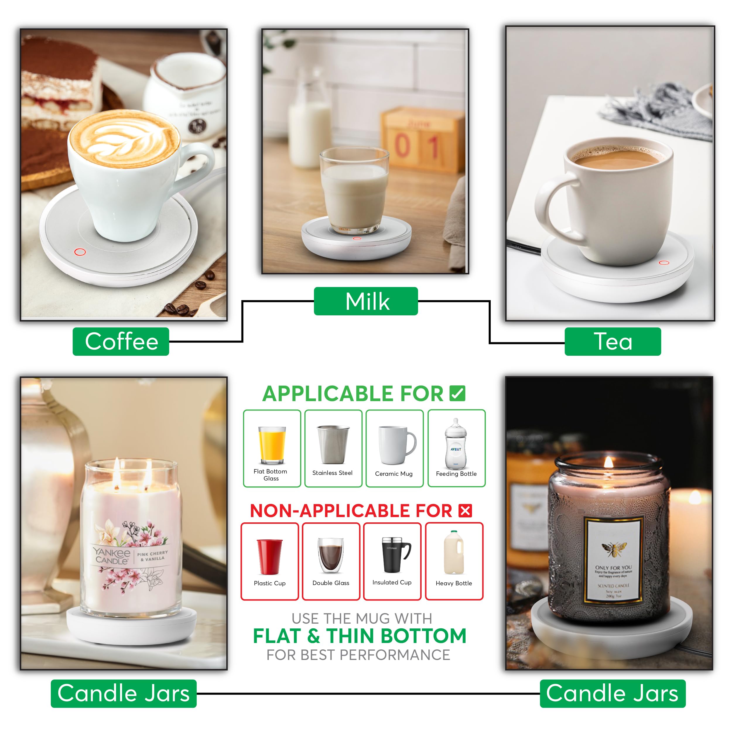 Calentador de tazas de café con apagado automático, calentador de tazas compacto de 17 W para computadora con interruptor de gravedad, placa eléctrica para velas de tarro, mantiene el café, té y