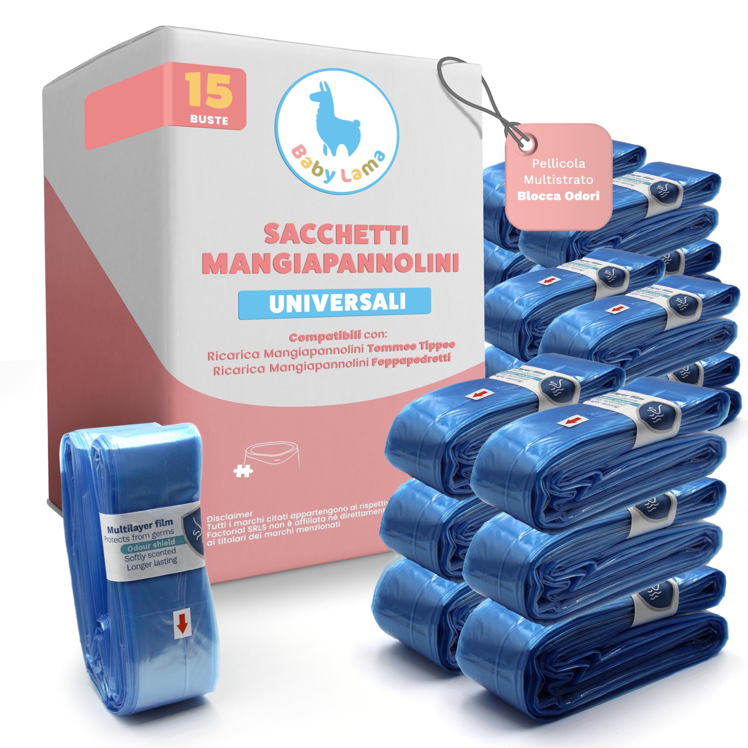 Sacchetti Mangiapannolini Universali (15) – Compatibili con Ricarica Mangiapannolini Foppapedretti e Tommee Tippee – Resistenti e Anti-Odore