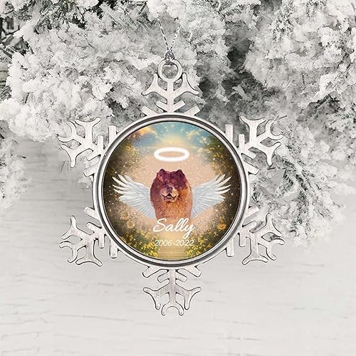 Miniatura 7 de Chow Chow - Adornos de Navidad con alas para perro en el cielo, adorno de copo de nieve de Navidad, adorno de árbol de Navidad de metal con diseño
