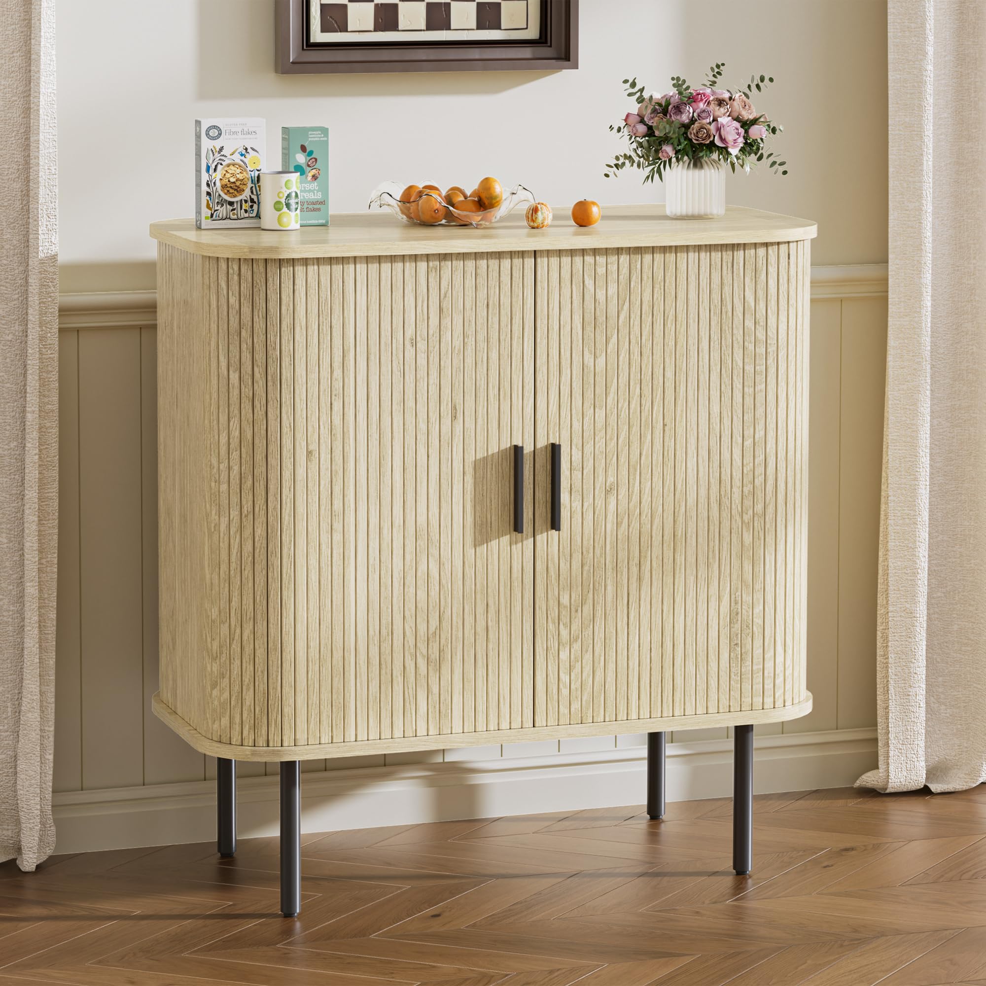 BonVache Sideboard, Küchenschrank mit 2 Schiebetüren, Aufbewahrungsschrank