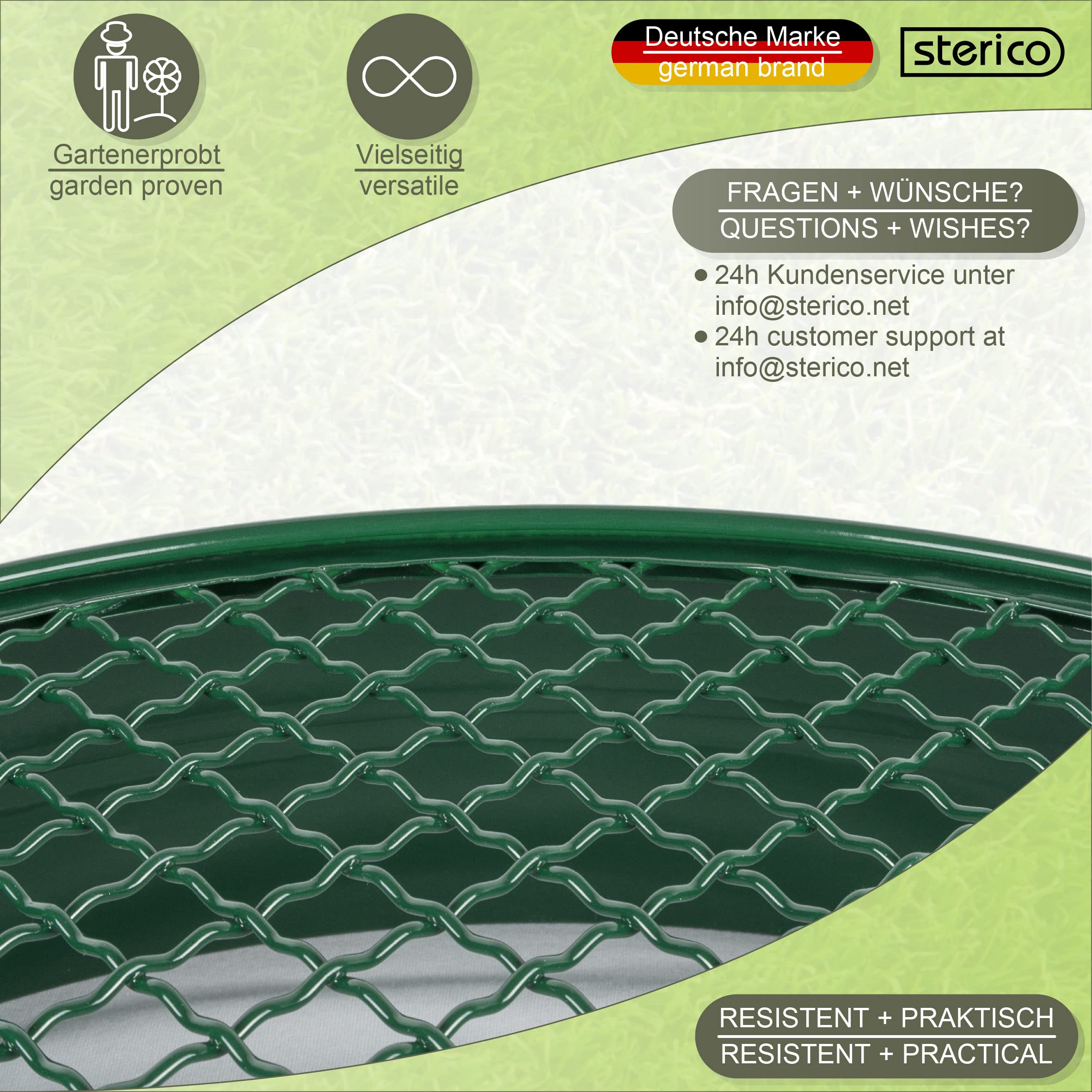 Sterico Gartensieb in verschiedenen Maschengrößen | Rundsieb 33cm Ø | Erdsieb für Saatgut, Erde, Kompost, Steine, Unkraut, Schotter | Stapelbar | Sehr robust | Rostgeschützt (9mm)