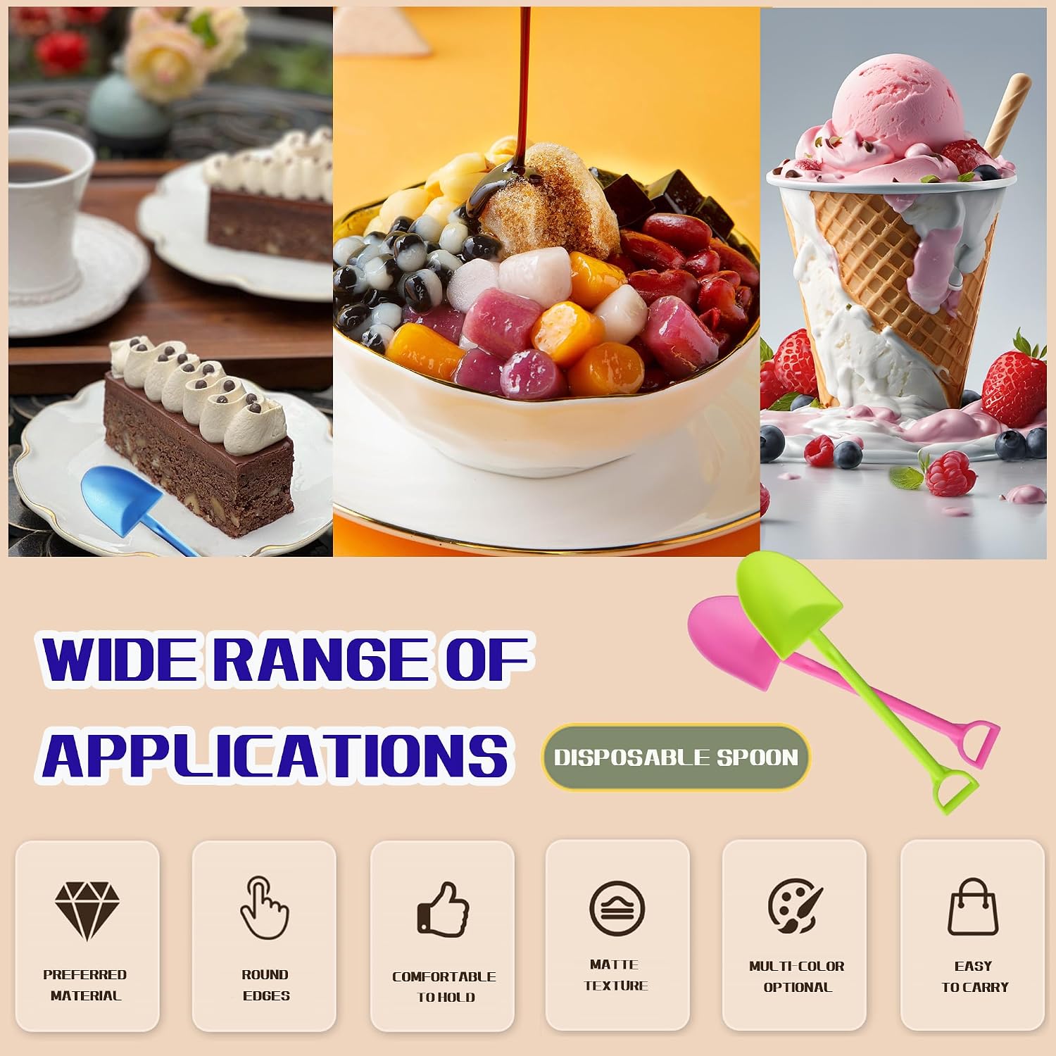 OaaXbbECco Novelty Mini Shovel Shape Spoons Cute Disposable Plastic Dessert Spoons