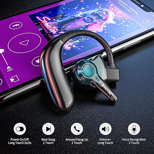Miniatura 6 de Auriculares Bluetooth de doble micrófono AI con cancelación de ruido para teléfonos celulares, 10 días de espera 30 horas HD conversación Bluetooth