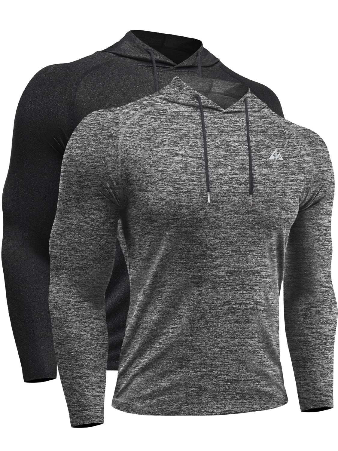 Men's Workout Gym Shirts with Hoodie 2 Pack - Long Sleeve Dry Fit Clothes Muscle Tshirt Athletic Gear