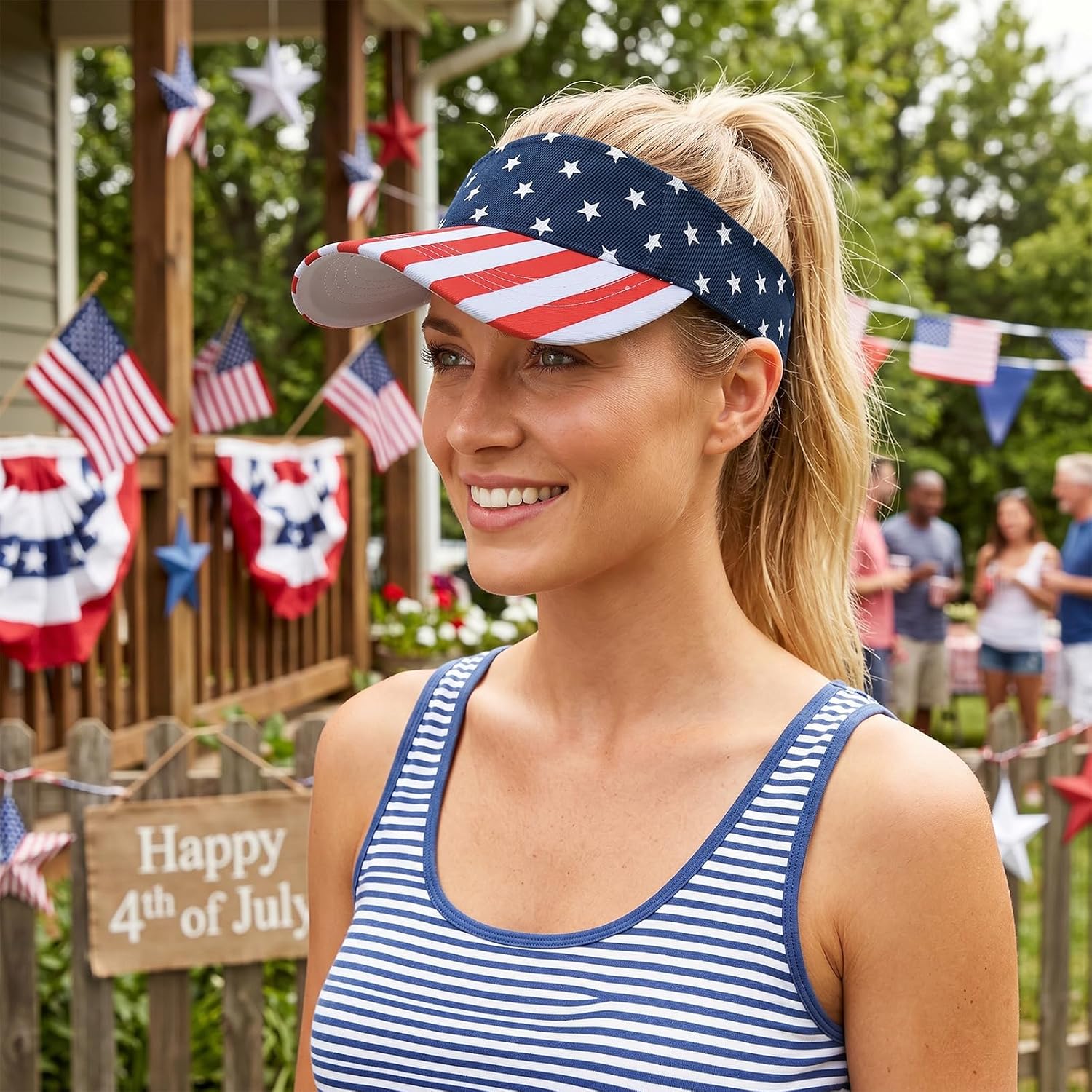 2Pcs 4th of July Patriotic Sun Visors Hats for Women UV Protection, Red White Blue Star Visor Hat, Summer Outdoor Sports Golf Tennis Travel Caps