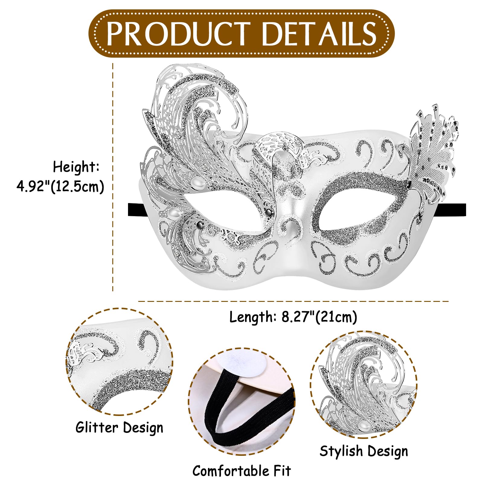 Oidea Peacock Masquerade Mask for Women: Venetian Prom Party Mardi Gras Masks Butterfly Glitter Lines Rhinestones Mask Halloween Wedding Costume Accessory Silver - Image 3