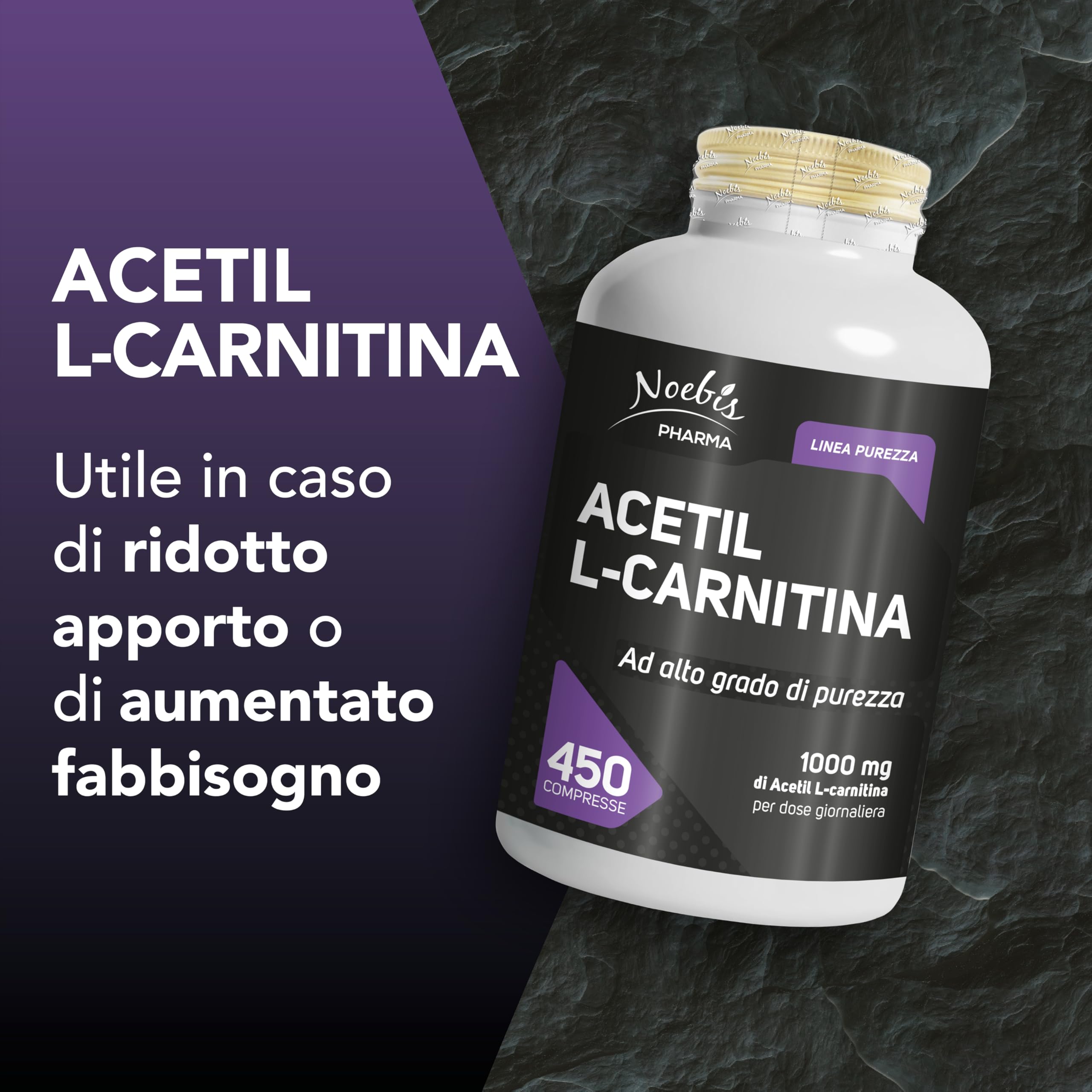 Acetil L-Carnitina Noebis Pharma - 1000 mg per Dose Giornaliera - 450 Compresse - Energia e Vitalità - Maxi Formato