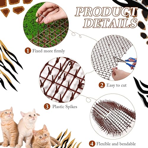 Miniatura 20 de Zopeal Tapete repelente de gatos de 13 pies con 12 estacas para el suelo, 12 bridas con cremallera, tapete disuasorio de picos para mantener al