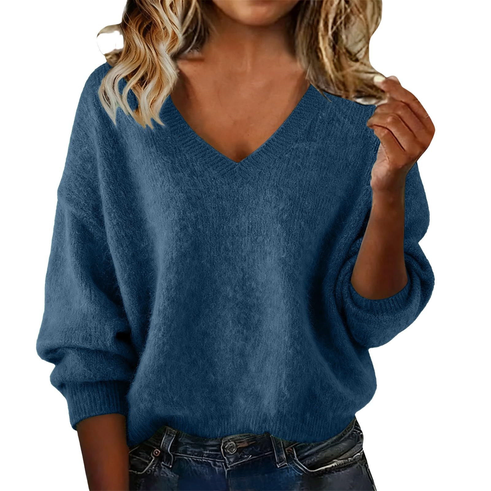 Cozy Cashmere Sweaters for Women Fall Casual V Neck Long Sleeve Pullover Tops 2025 Winter Warm Comfort Clothes