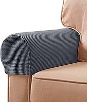 Vista 9 de SUBRTEX Juego de 2 fundas elásticas para brazos de sofá, fundas a cuadros para brazos de sofá, fundas antideslizantes para reposabrazos