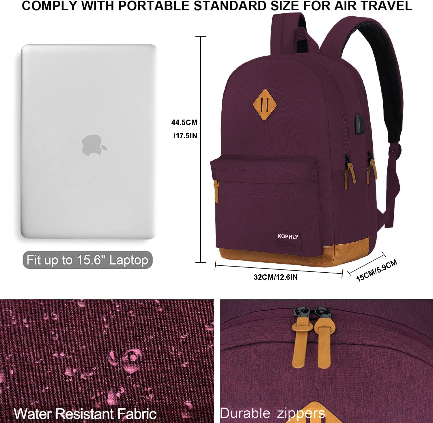 SUPACOOL Lightweight Laptop Backpack with USB Charging Port for Men and Women, Double Layers Backpack for College, Work, Travel, Casual(Purple)