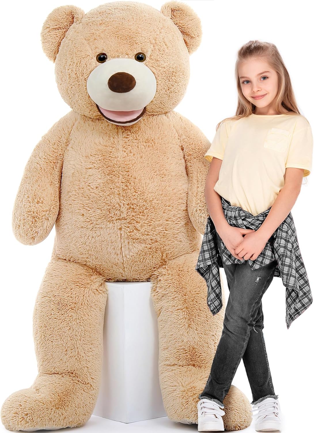 DOLDOA 4.3ft Big Teddy Bear Stuffed Animals with Footprints, Life Size Teddy Bear Plush for Girlfriend 51 inch, Light Brown 51 in Light Brown