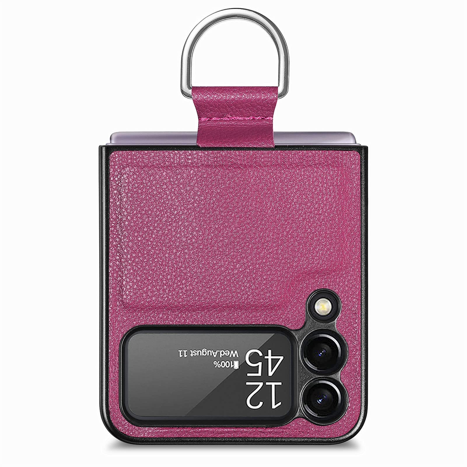 NC Samsung Galaxy Z Flip 3 (5G) Case Cover with Ring Holder, PU Leather + Hard PC Silicone Cover Slim Thin Shockproof Protector Non-Slip Durable Matte Phone Cases for Samsung Z Flip 3 (Purple)