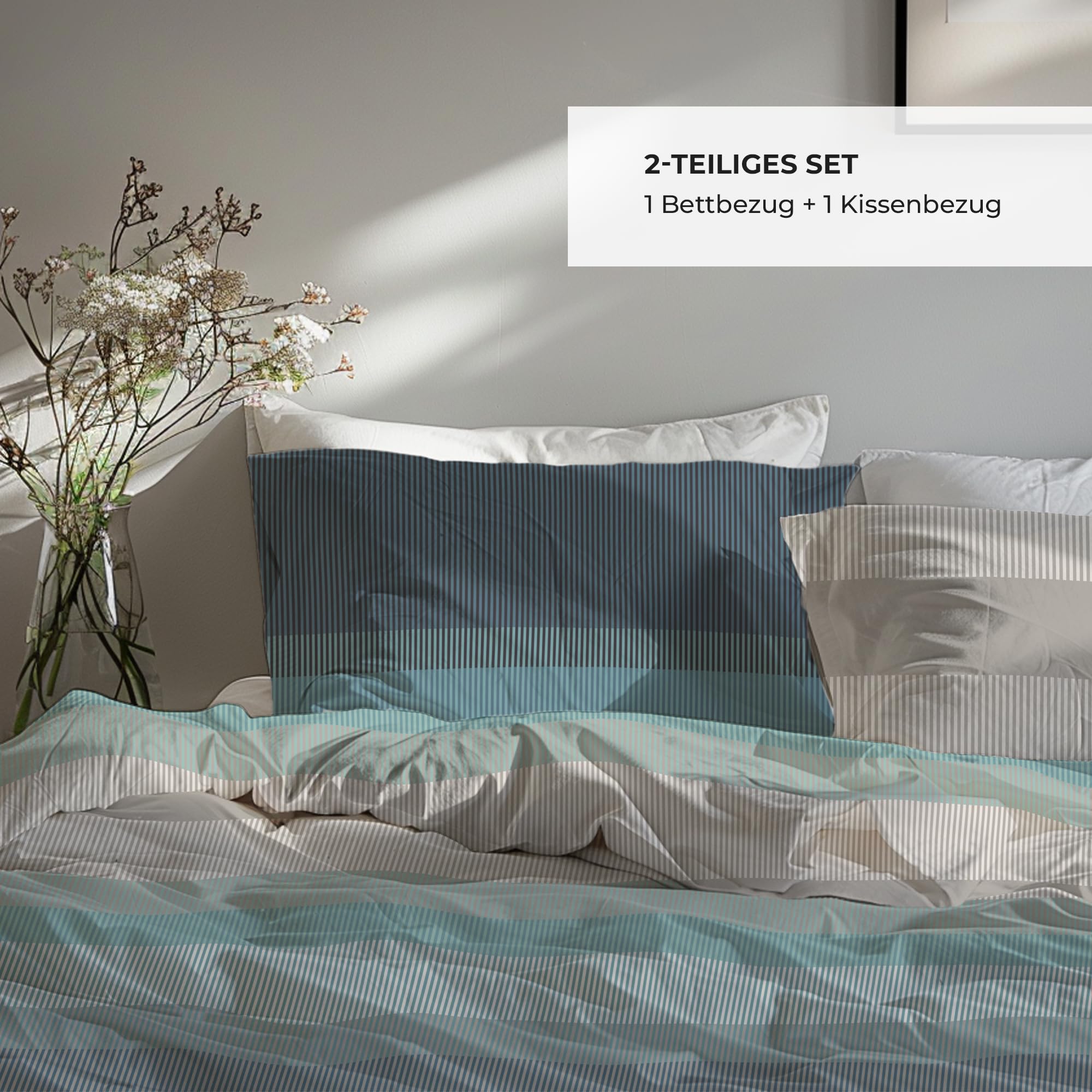 Magano® Premium Beddengoed, 155 x 200 cm, beige, zacht en strijkvrij, hypoallergeen en ademend, dekbedovertrek 155 x 200 cm kussensloop 80 x 80 cm
