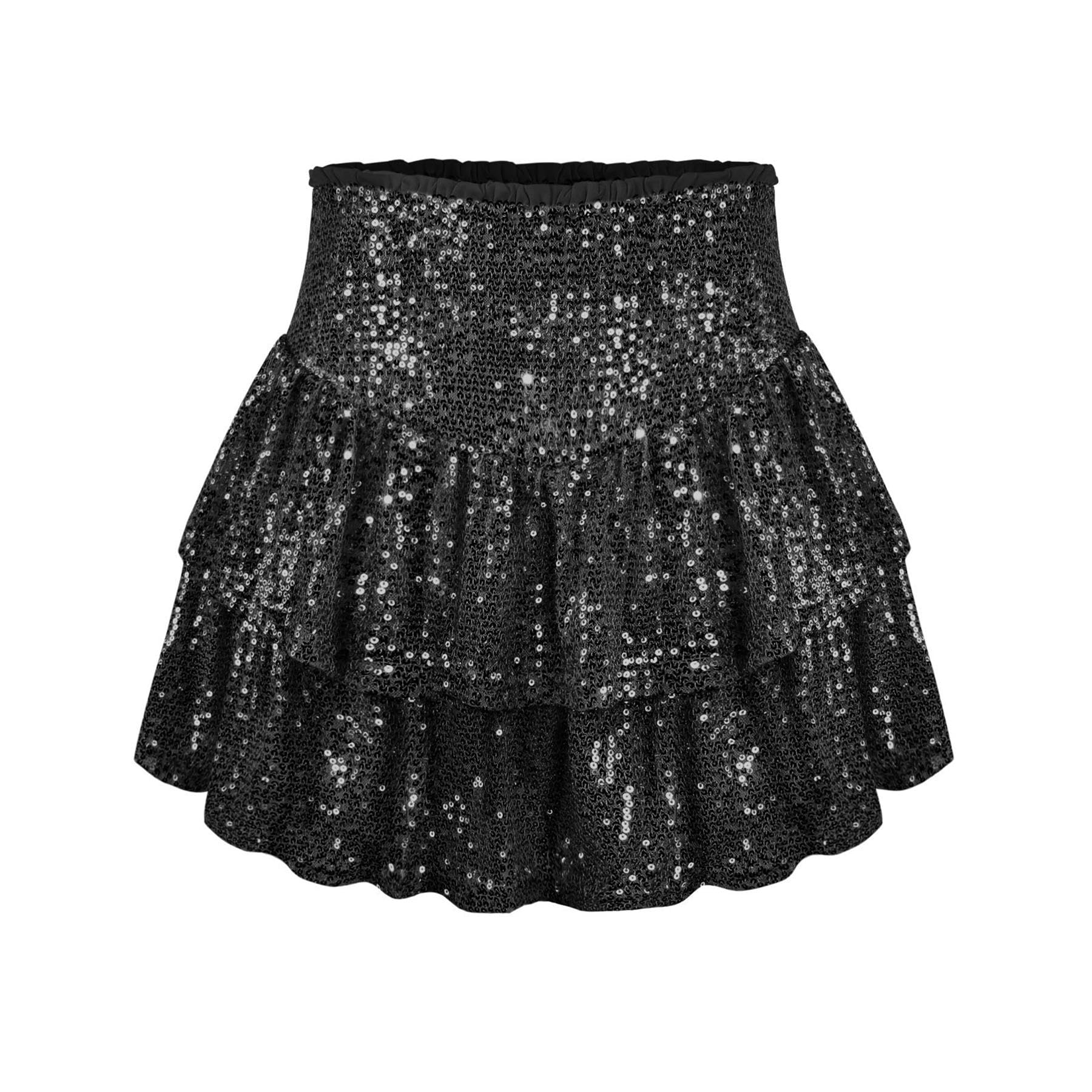 MINGSEECESS Minigonne corte da donna con paillettes glitterate, linea ad A, con volant, svasata, casual, gonna a pieghe per party club