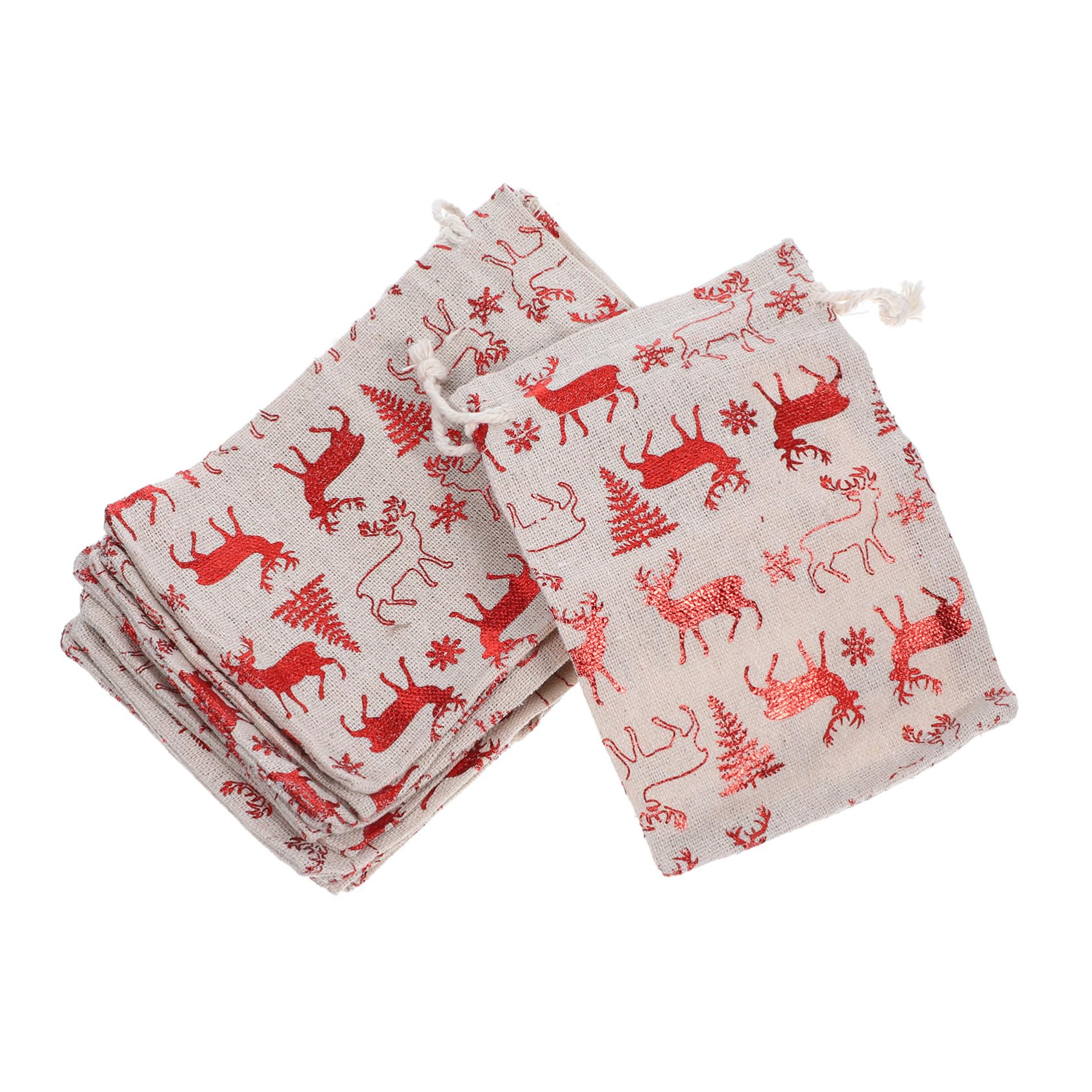 JECOMPRIS 50pezzi Sacchetti Di Natale Lino Cotone Con Chiusura Corda Di Sacchetti Per Regali Caramelle e Dolci Design Festivo Con Renne Rosse Per Feste e Occasioni Speciali