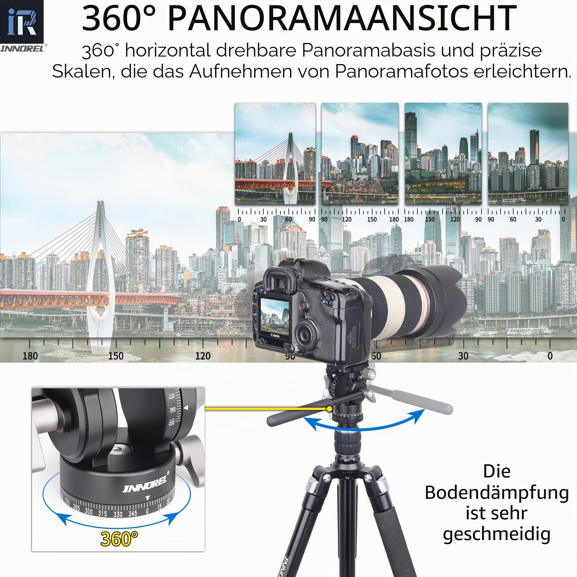 INNOREL H10 Leichter Mini-Stativ, Flüssigkeits-Videokopf, 360 Grad Panorama, CNC, hydralische Dämpfung, Videokopf mit Arca Swiss Q.R.Plate Telefon-Clip für DSLR-Kamera, Camcorder, Telefon, Stativ