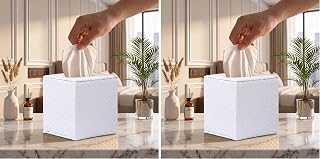 Tissue Box Cover Square,White Tissue Holder for Bathroom Accessories,Bathroom (Pack of 2)