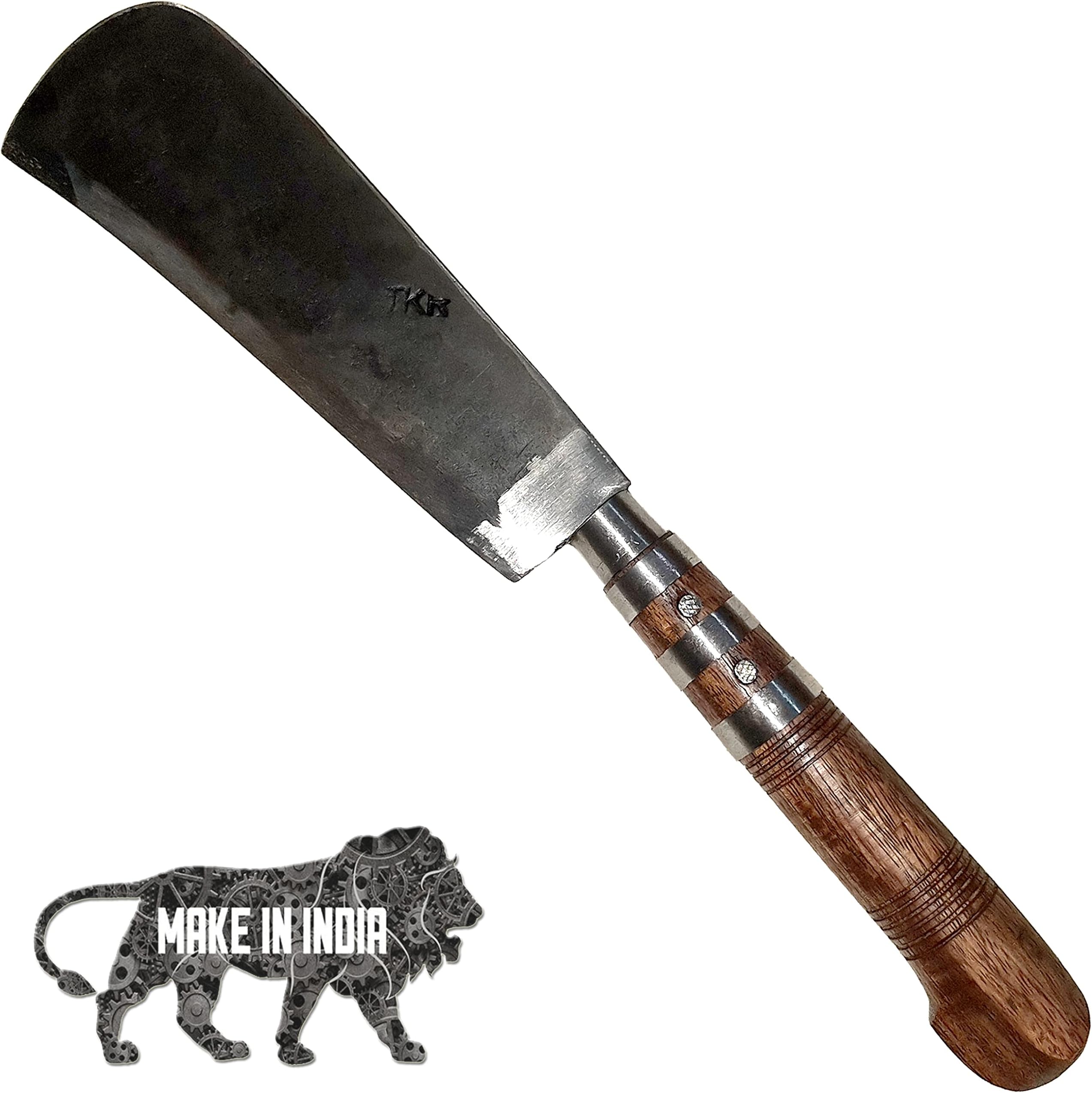 AMINUS Brand - Heavy Duty Handmade Multi-Purpose High Tempered Iron Steel Traditional Kitchen Knife (8-inch Blade) Wooden Gripped Handle Kerala Ponnanni Kathi