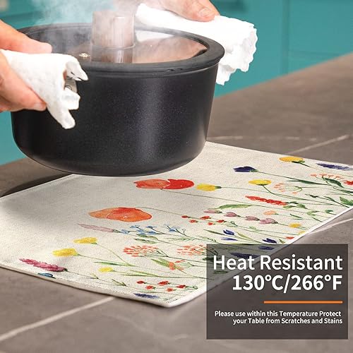 Miniatura 4 de Dolcal Juego de 4 manteles individuales lavables, manteles individuales de tela reversibles para comedor, color rojo, rosa, floral