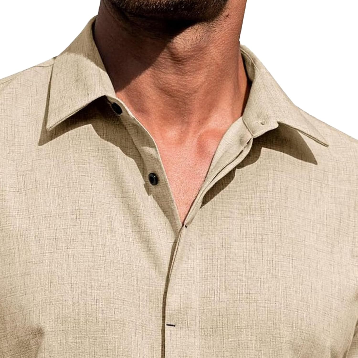 Mens Short Sleeve Linen Shirts Casual Button-Down Shirt Lightweight Summer Tops